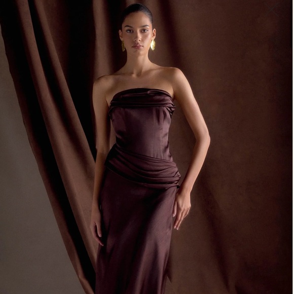 Meshki Dresses & Skirts - Meshki Jasmine Strapless Maxi Dress-Dark Chocolate